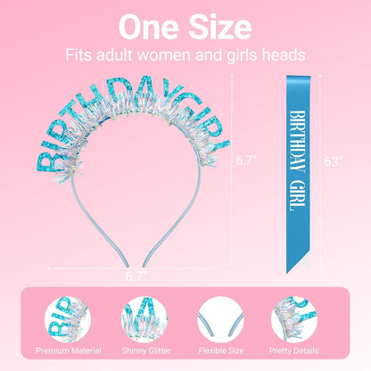 Birthday Headband with Sash for Women, Birthday Crwon Tiara for Decorations