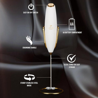 Zulay Kitchen Powerful Milk Frother Wand With Duracell Batteries - Ultra Fast Handheld Drink Mixer - Electric Whisk Foam Maker for Coffee, Lattes, Cappuccino & Matcha - Z1 Motor - Black - Colors C