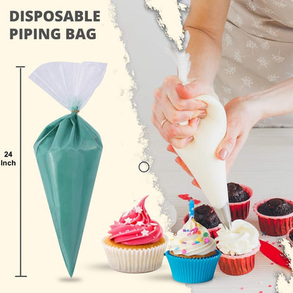 Riccle Piping Bags and Tips Set, 11.8 Inch 100 Anti Burst Piping Bags, 124 Pcs Cake Decorating Kit with 16 Piping Tips, 1 Reusable Pastry Bags, 3 Cake Scrapers, 2 Couplers, and 2 Icing Bags Ties