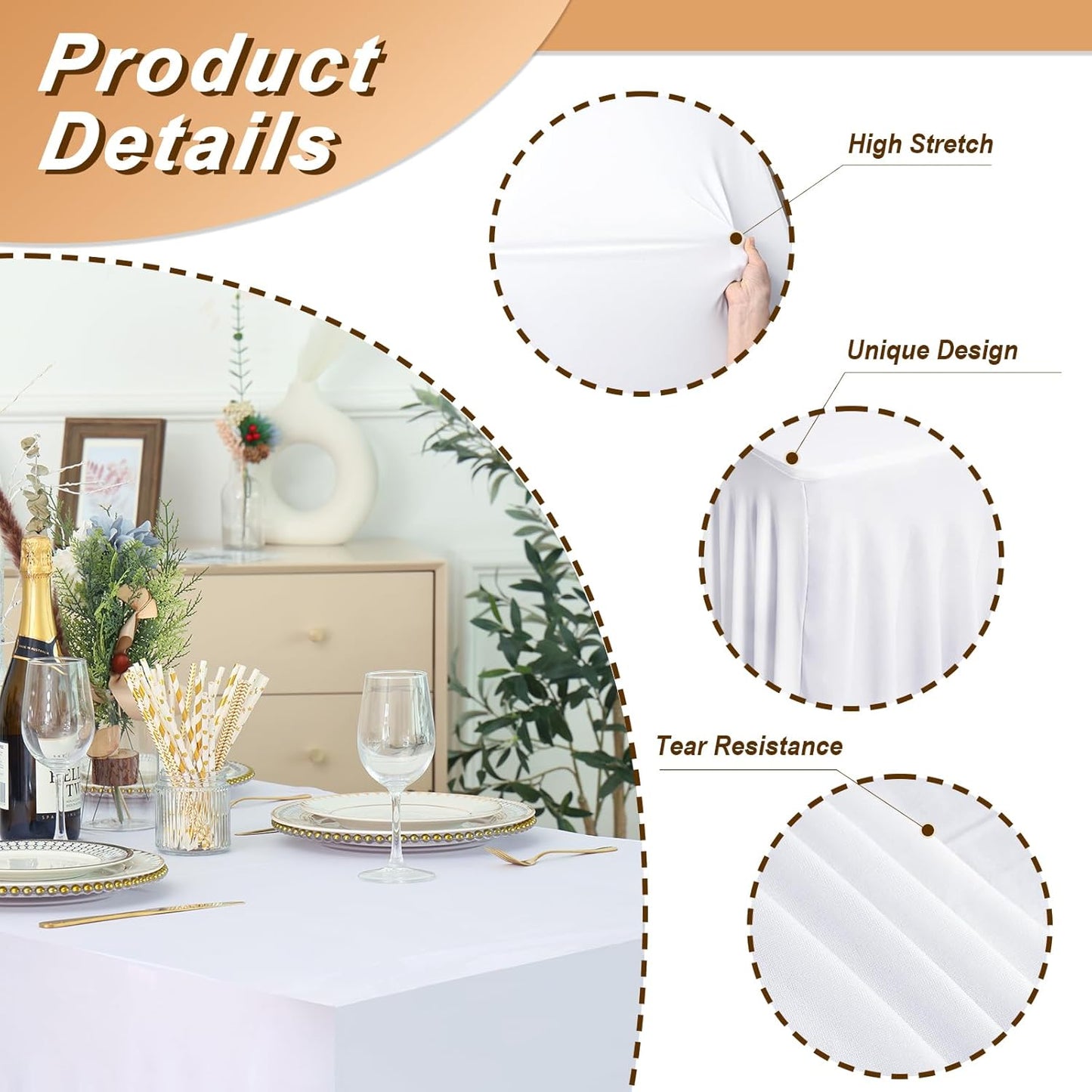 Fixwal Black Spandex Tablecloth for Rectangle Table 6ft, Table Skirt for Folding Table, Table Cover for Party, Show, Wedding and Birthday