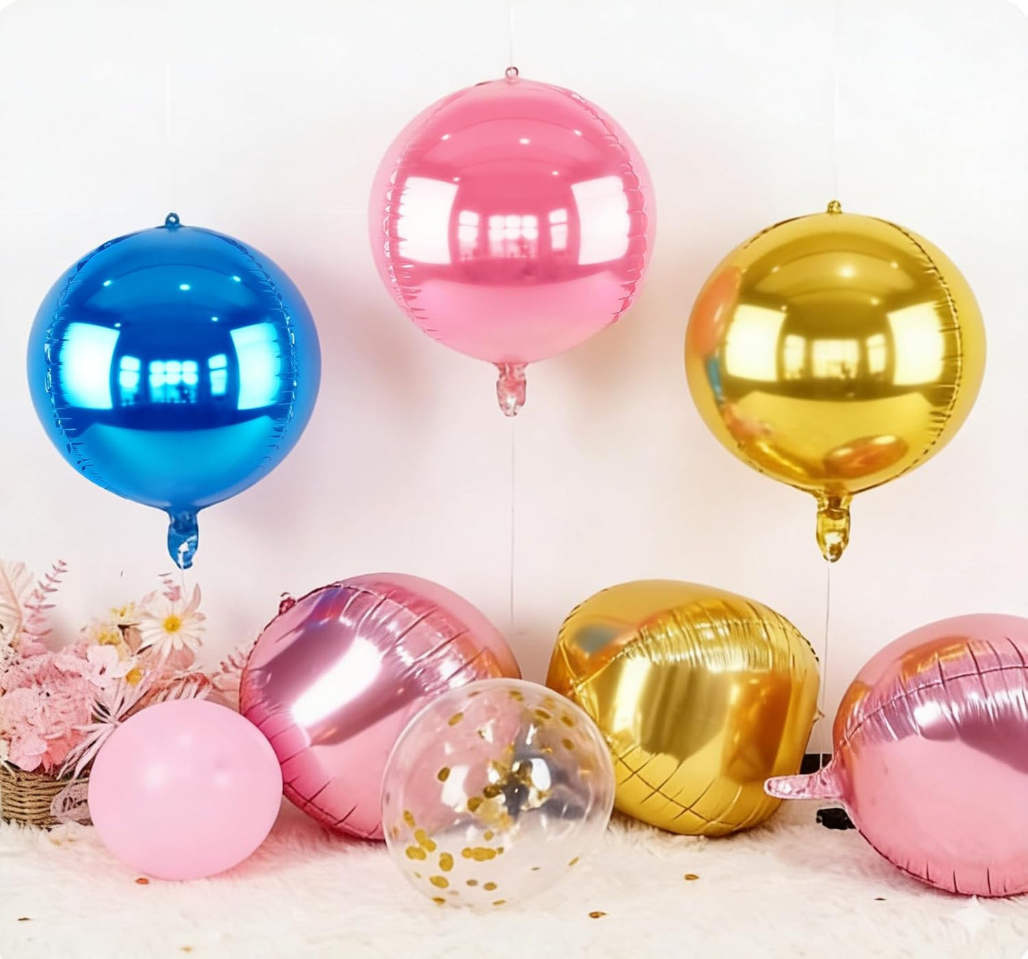 Metallic Gold Round Foil Balloons, 22" Large 4D Sphere Mylar Ball Balloons 6PCS, for Graduation Prom Birthday Wedding Anniversary Disco Party Decorations