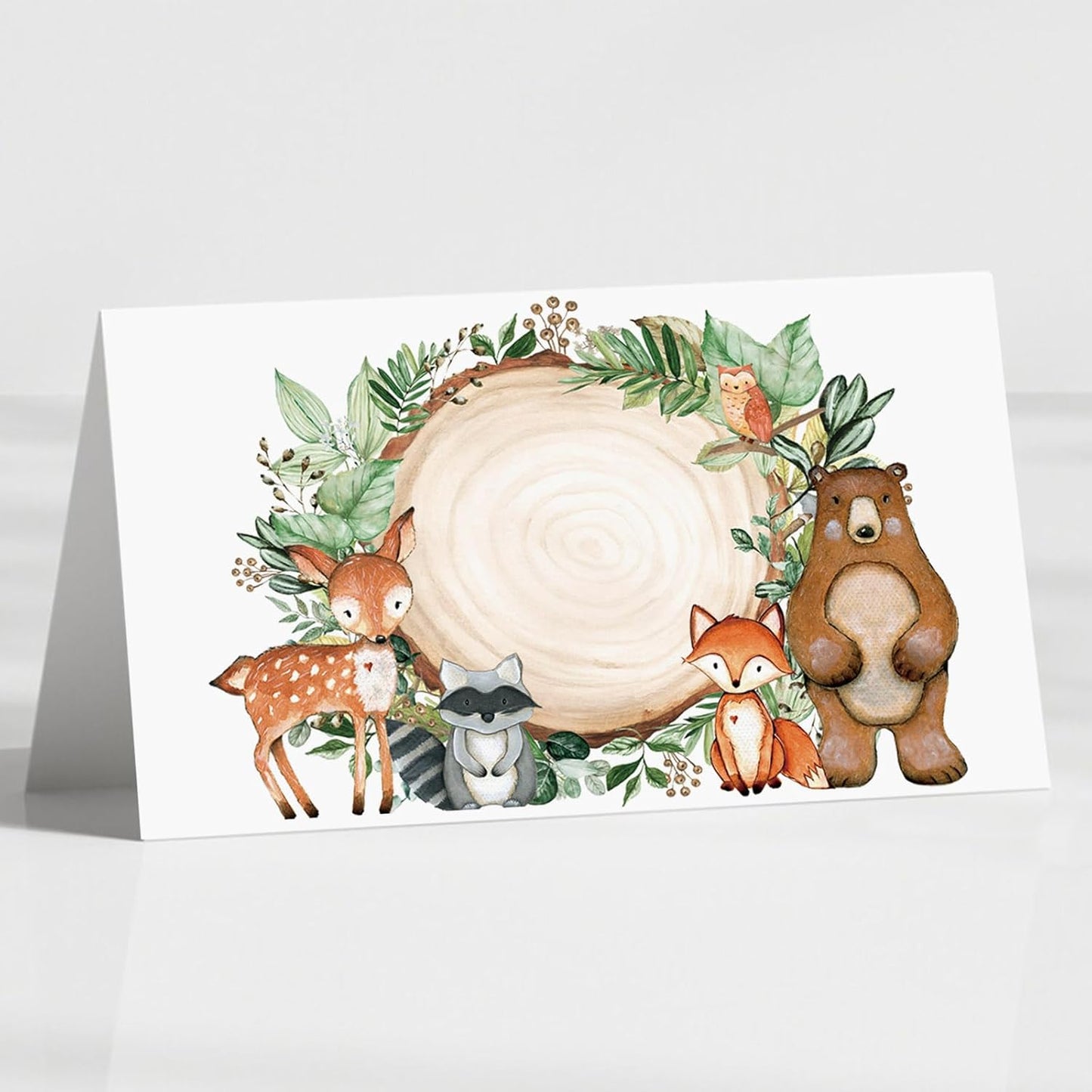 120 Pack Woodland Baby Shower Place Cards, 3.5" x 2" Foldable Table Tent Name Cards, Food Labels for Forest Animals Baby Shower Birthday Party Reception Tables Placement Party Decorations