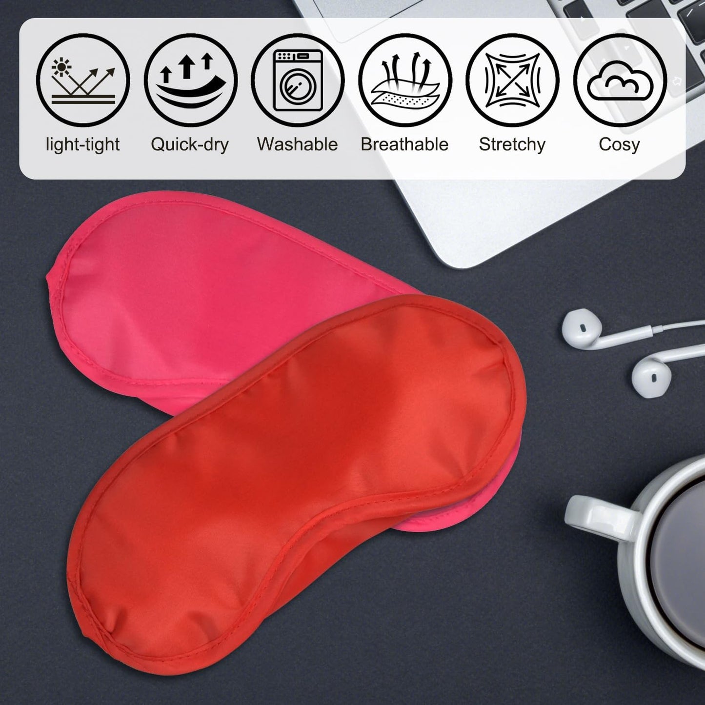 5 Pcs Sleep Mask, Eye Masks for Sleep, with Nose Pad and Elastic Strap for Blind Folds, for Adult Play, Travel Eye Mask, Sleeping, Team Building (Colorful, Medium(3.35x 7.28inch))