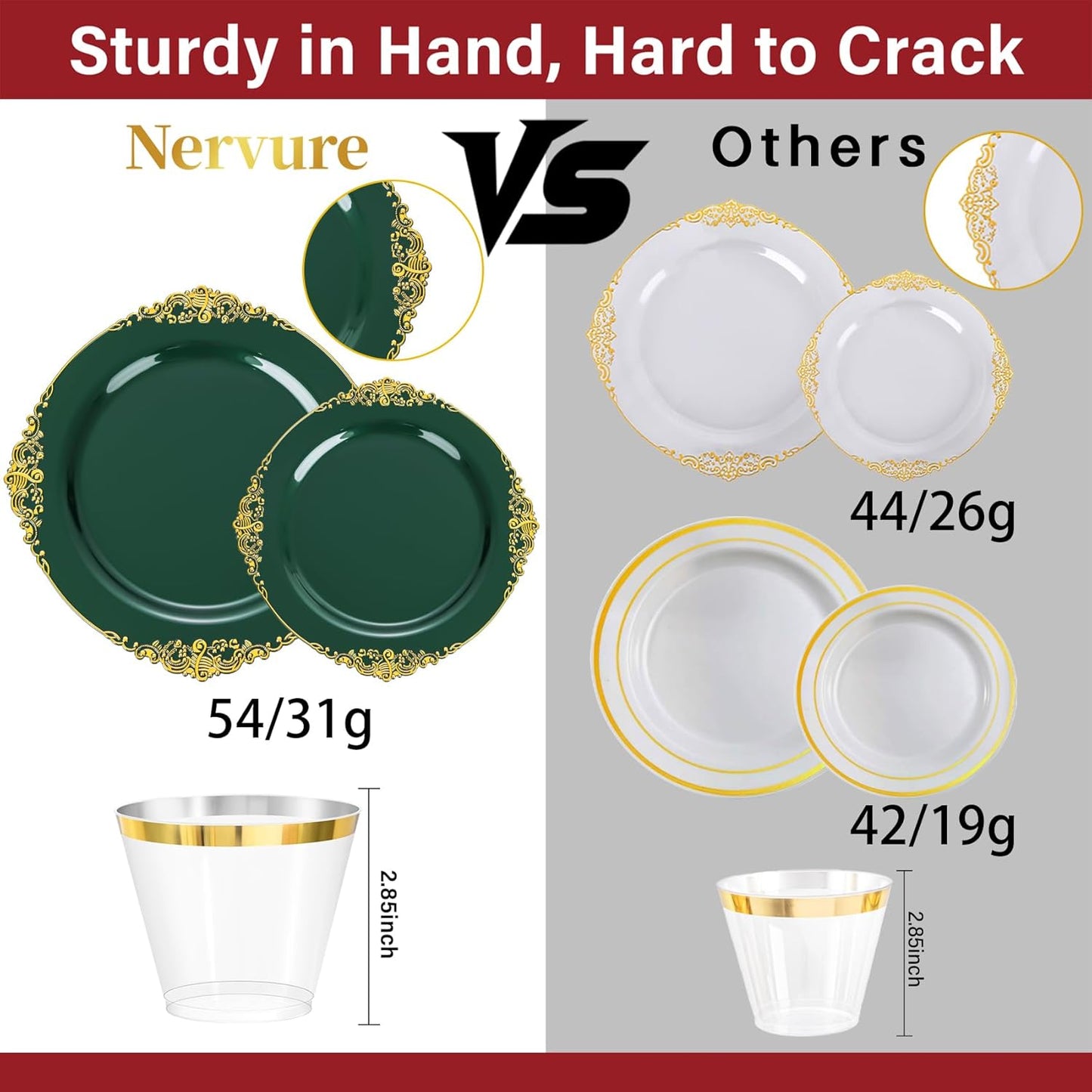 Nervure 350PCS Gold Plastic Plates - Gold Plastic Dinnerware Sets for 50 Guests - 100 Disposable Plates, 150 Silverware, 50 Cups, 50 Napkins for Wedding & Party & Mothers Day
