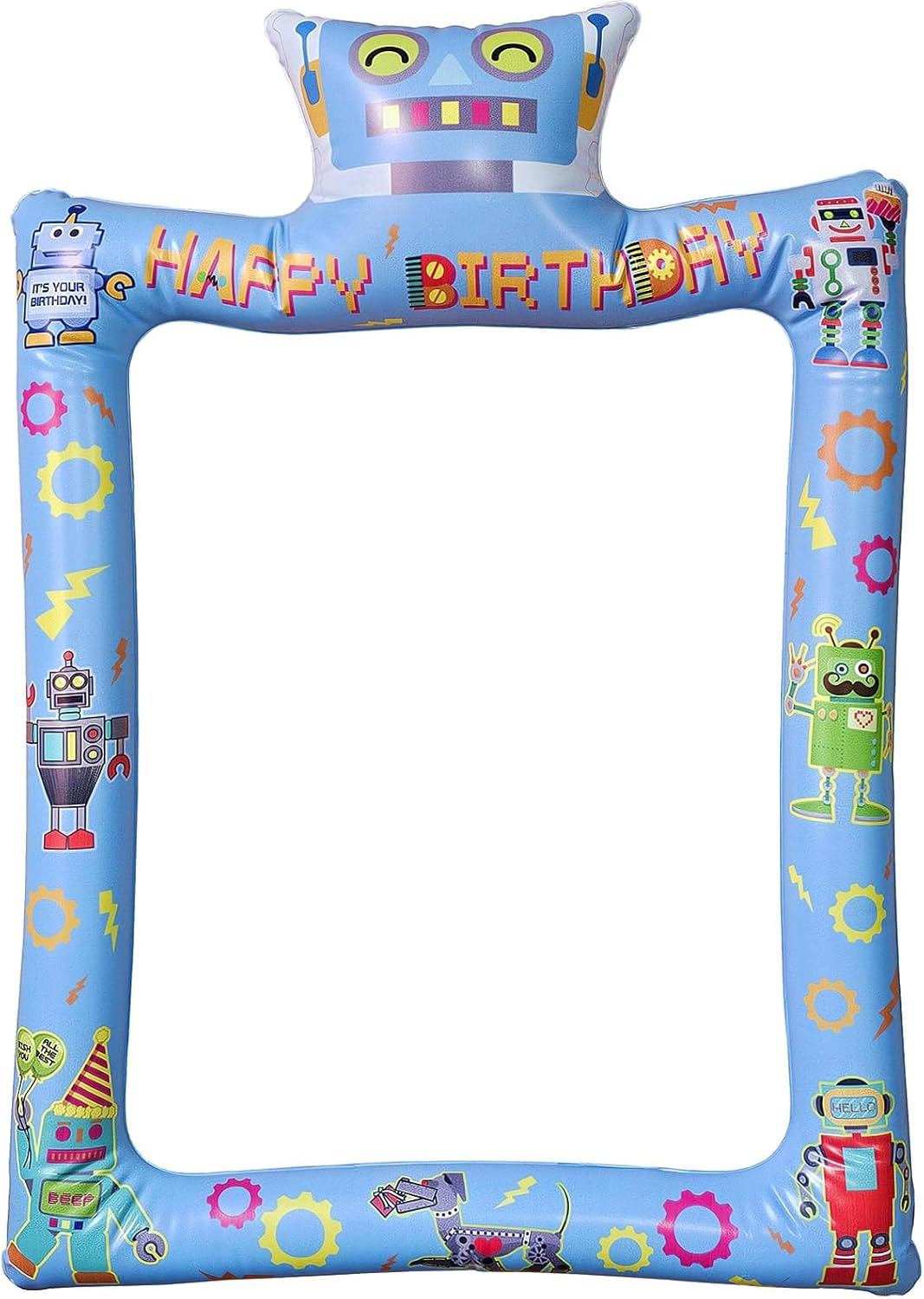Fun Robot Themed Happy Birthday Inflatable Selfie Photo Frame Props for Pictures & Decors Robot Party Blow Up Picture Frame Decors for Tech-Loving Birthday Party Supplies