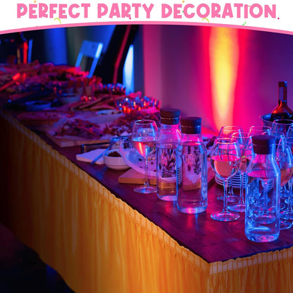 4 Pcs Neon Party Table Skirts 29 in x 14 Ft, Neon Party Favors Plastic Disposable Table Skirts for Rectangle Desks for Fluorescent Birthday Wedding Desk Decor, Green, Yellow, Rose Pink and Orange