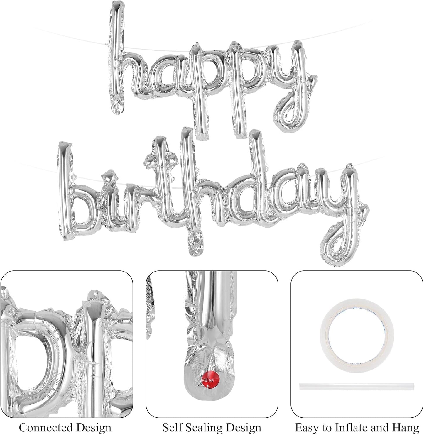 Happy Birthday Balloons Banner Foil Letters Balloons Connected, Personalized Birthday Signs for Women Men Boys Girls Birthday Party Decorations, Small Gold