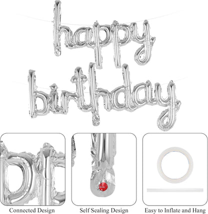 Happy Birthday Balloons Banner Foil Letters Balloons Connected, Personalized Birthday Signs for Women Men Boys Girls Birthday Party Decorations, Small Gold
