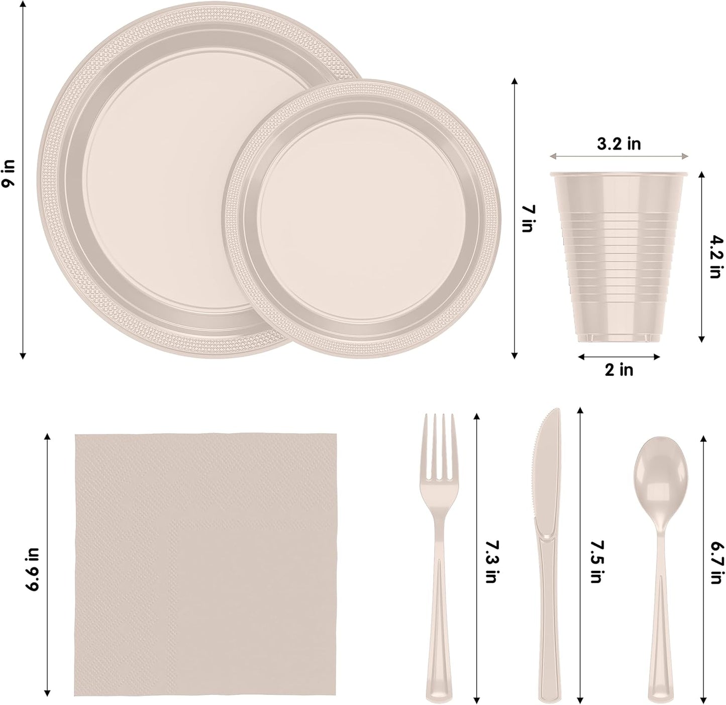 350 Pcs Black Plastic Plates For Party, Black Disposable Plates Set, 50 Of Each 9" Dinner Plate Set, 7" Dessert Plate, Cups, Napkins & Cutlery Plastic Dinnerware Set Exquisite