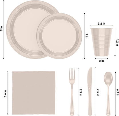 350 Pcs Black Plastic Plates For Party, Black Disposable Plates Set, 50 Of Each 9" Dinner Plate Set, 7" Dessert Plate, Cups, Napkins & Cutlery Plastic Dinnerware Set Exquisite