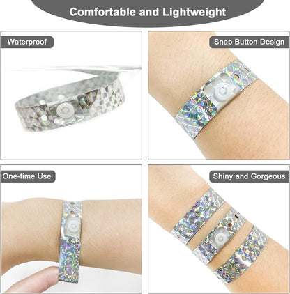 OUCHAN Holographic Plastic Wristbands Gold - 100 Pack Wristbands For Events Parties