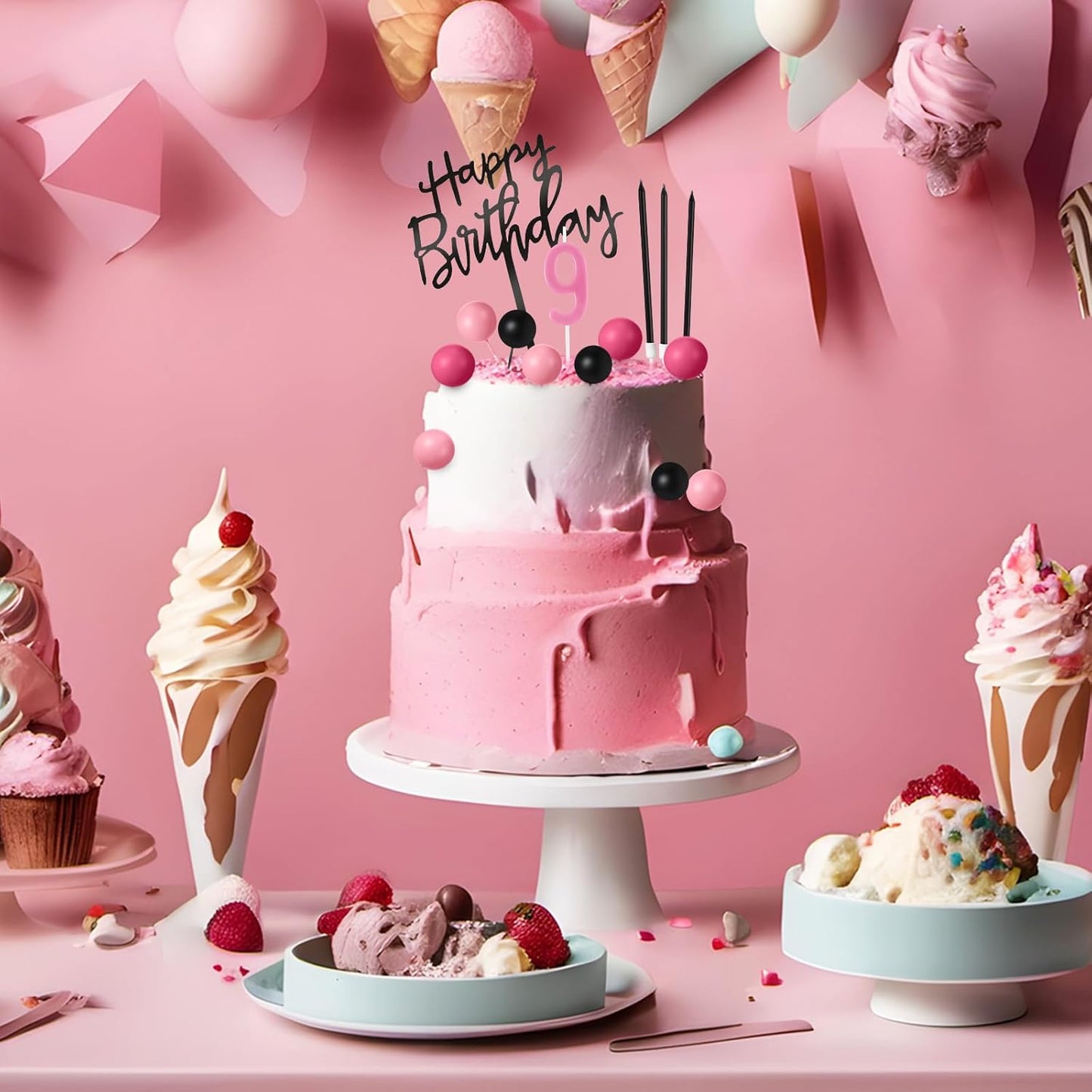 Yerliker 34 Pcs Happy Birthday Cake Toppers Decorations Birthday Candles DIY Cake Decor for Men Women Wedding Anniversary(Gold)