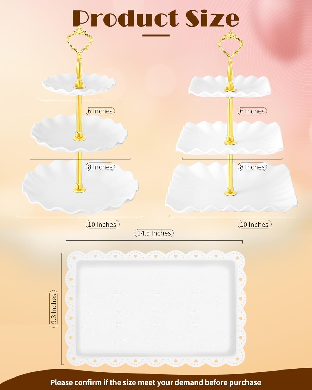 Hoedia 10 Pcs Cake Stand, Plastic Dessert Table Display Set, 4 Pcs 3 Tier Cupcake Stand Tower Holder and 6 Pcs Serving Tray for Tea Party Baby Shower Decorations