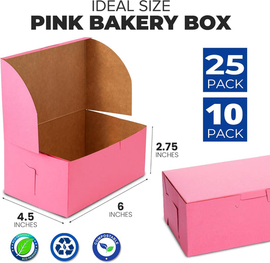 Fit Meal Prep [25 Pack] Pink Bakery Boxes 8x8x4 Pastry Box for Cupcakes, Desserts, Cookies, Candies Ideal Packaging for Bakeries and Home-made Baked Goods, Favors, and Gifts