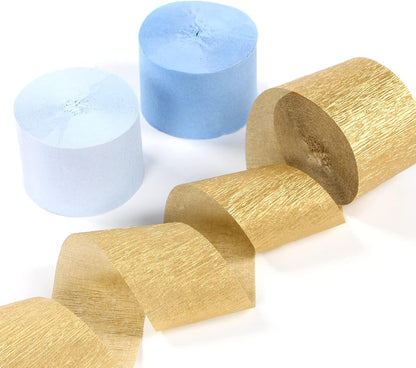 Navy-Blue White-Gold Crepe Paper Streamers - 9 Rolls Royal Blue Graduation 2025 Men Boy Birthday Party Decorations Streamer Wedding Bridal Shower Paper Garland Fathers Day Decor Panduola