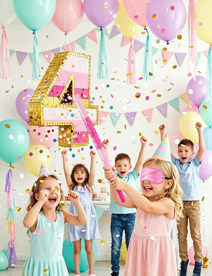 Number 5 Piñata with Stick, Blindfold & Confetti-Pink Piñata for Birthday Parties, Complete Party Game Set for Kids Girls-Gradient Pink Birthday Decor with Fillable Design(Small, 16.5 x 11.5 x 3 In)