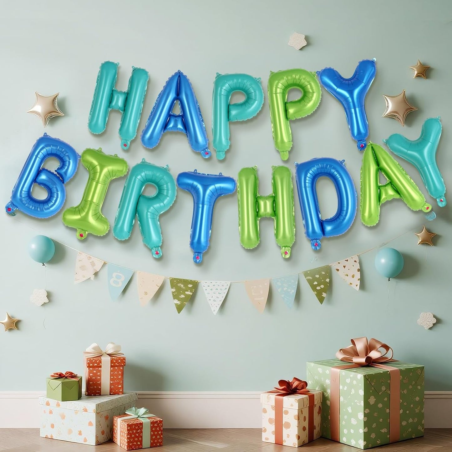 Happy Birthday Balloons Banner, Foil Balloon Personalized Name Letters Balloons Sign Birthday Party Decorations for Women Men Boys Girls Cream
