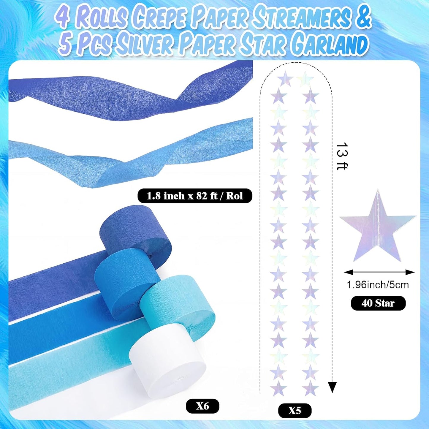 TaoBary Decorations Crepe Streamers Sheet Paper Strips Chain Garland Star Hanging for Party Birthday Wedding Decor(600,Pastels,Same Size)
