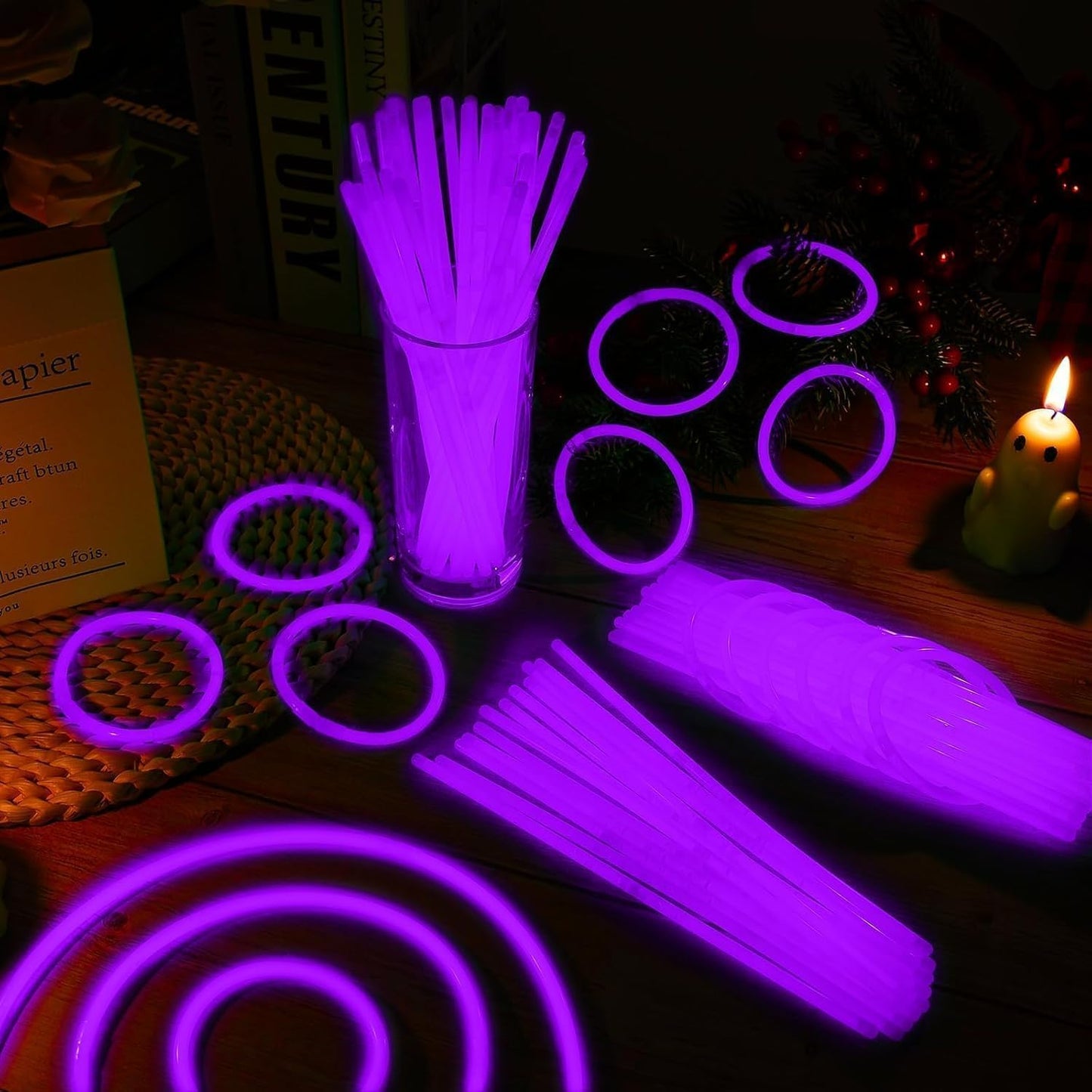 40 Pack 8” Red Glow Sticks Bracelet Necklaces Bulk with 40 Connectors Neon Glow In The Dark Party favors Supplies for Holiday Birthday Party Decoration (Red)