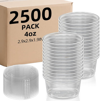 2oz Crystal Jello Shot Cups with Lids 100 Set, Leakproof & Freezer Safe Small Meal Prep Plastic Portion Cups for Salad Dessert Condiment Sauce Souffle, Food Storage Cups for Lunch Party Trips