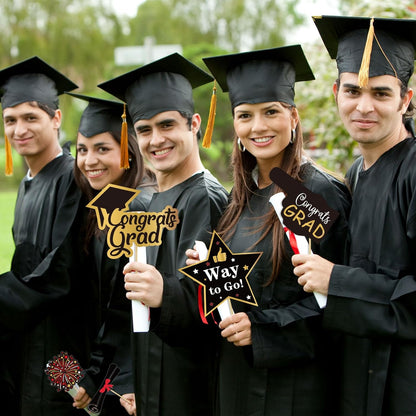 2026 Graduation Photo Booth Props,22Pcs Graduation Photo Booth Props,Funny Grad Party Selfie Props,Black Gold Selfie Photo Frame for High School and College Grads