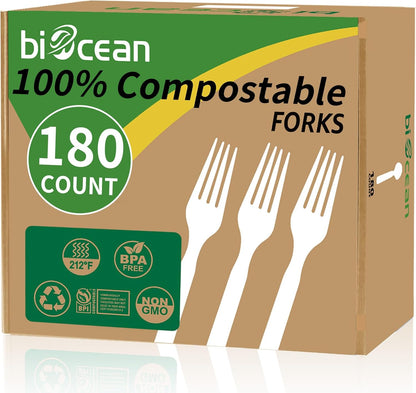 450 Counts Compostable Forks Spoons Knives Set Disposable Forks Utensils Heavy Duty Silverware Eco Friendly Flatware for Party Camping Picnics White forks spoons and knives set