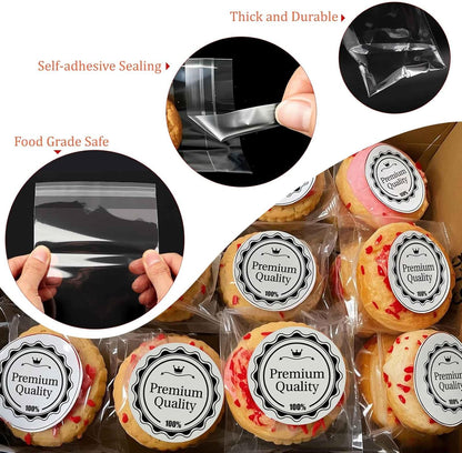 300 PCS Clear Cellophane Cookies Bags Self Sealing with 4x6"（150 PCS）& 5x7"（150 PCS) - Resealable Plastic Treat Bags Self Adhesive for Packaging Cookies, Party Favors, Bakery