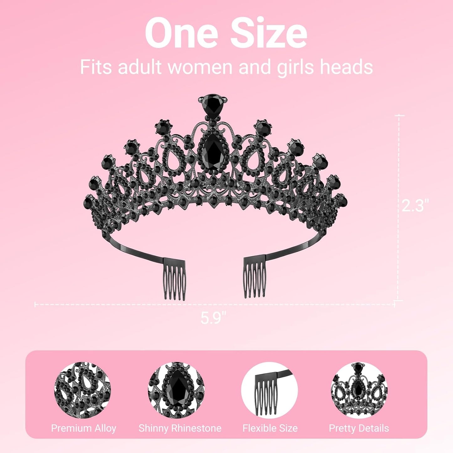Tiara Crown for Women, Headband Hair Accessories for Birthday Wedding Party Costume Pink