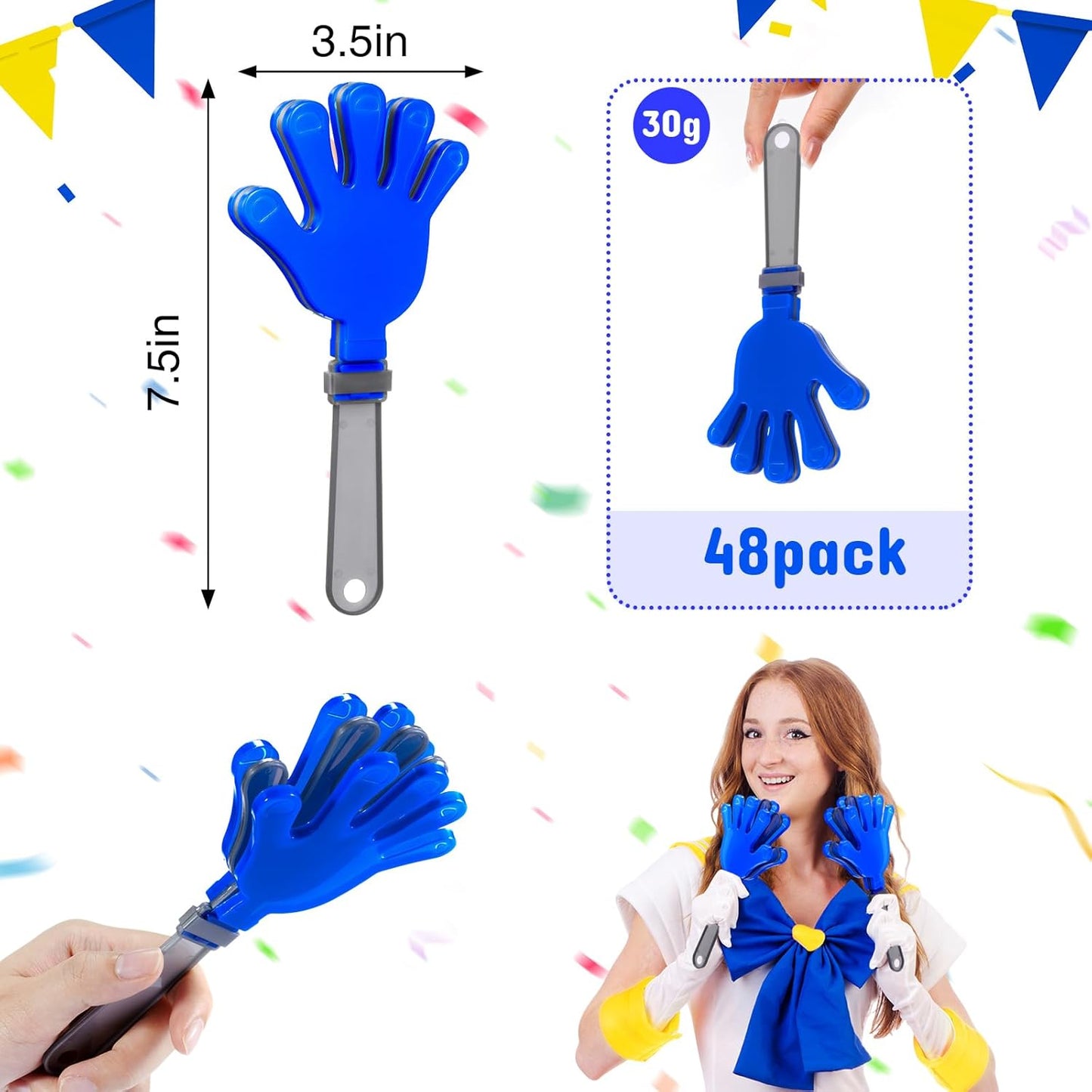 Junkin 48 Pcs Hand Clappers Bulk 7. 5 x 3. 5 Inches Noise Makers Party Favors Clapping Noise Maker Clacker for Birthdays Game Prizes Rewards Football Sporting Events Cheers Supplies (Black,White)