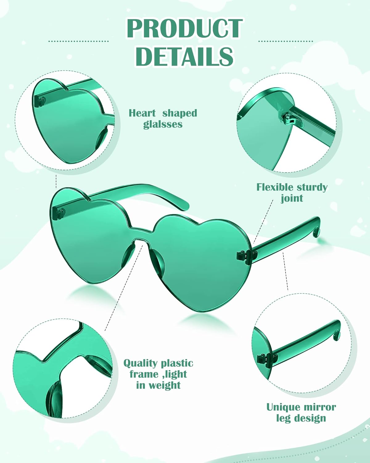 Photect 12 Pair Heart Shaped Sunglasses Neon Color Transparent Heart Glasses for Women Party Favor