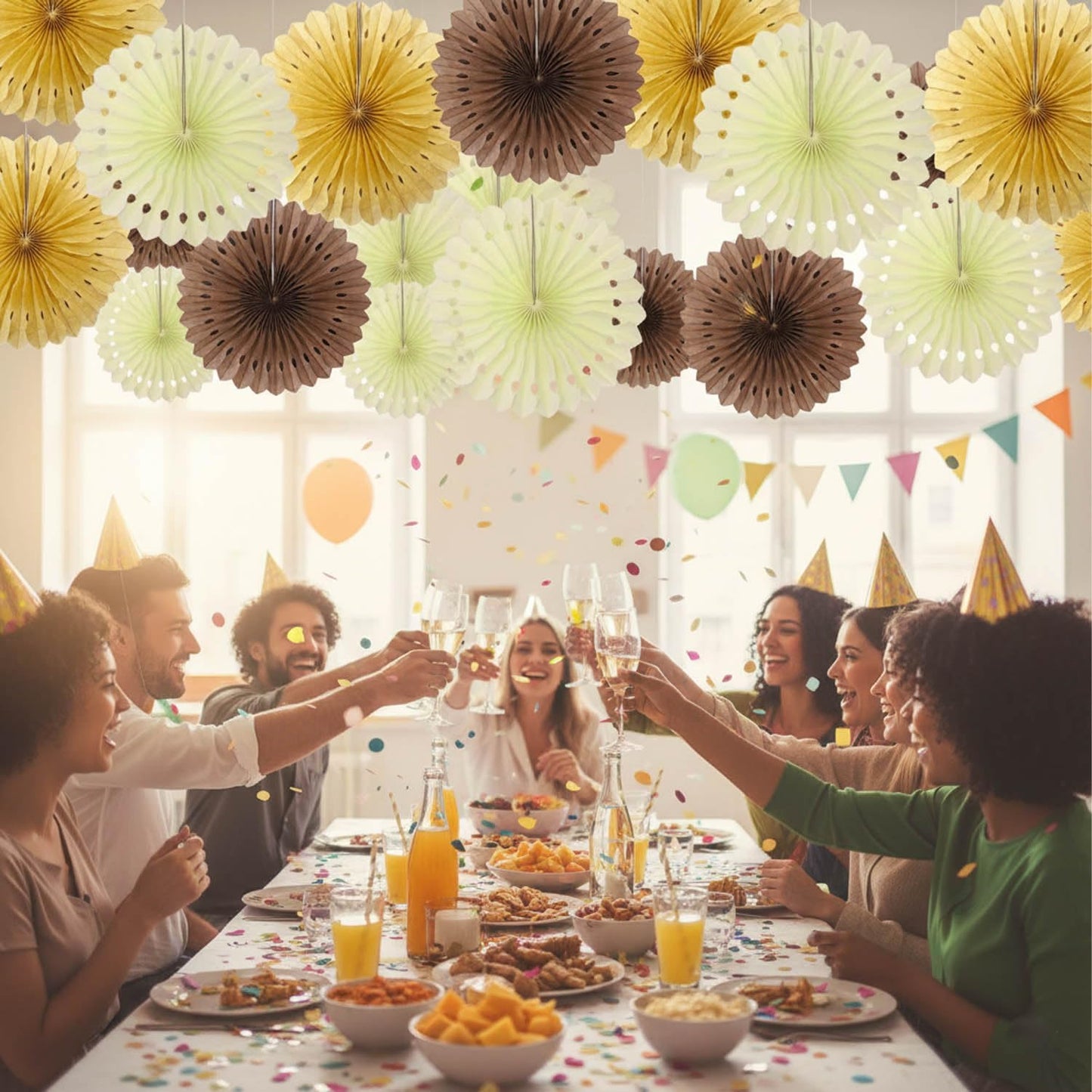 12PCS Colourful Paper Fans Party Decorations,Rainbow Hanging Ceiling Honeycomb Round Tissue Paper Fans for Mexican Engagement Fiesta Cinco De Mayo Party Decorations