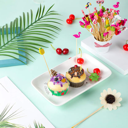 Hawaiian Luau Assorted Picks Tropical Cocktail Bamboo Toothpicks Flamingo Pineapple Beach Toucan Palm Leaf Handmade for Appetizers Food Drinks Luau Hawaii Beach Holiday Party Supplies (200 Pieces)