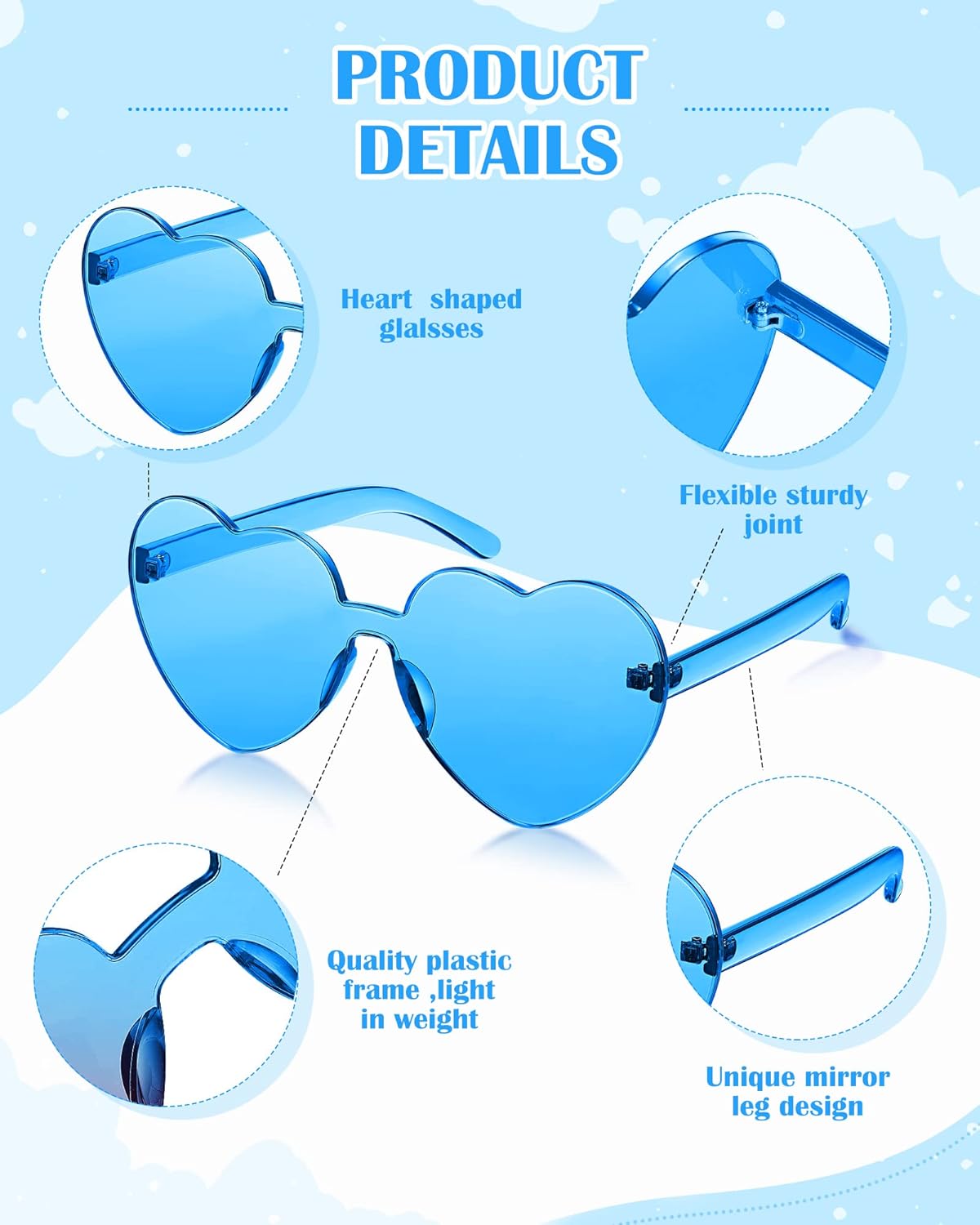 Photect 12 Pair Heart Shaped Sunglasses Neon Color Transparent Heart Glasses for Women Party Favor