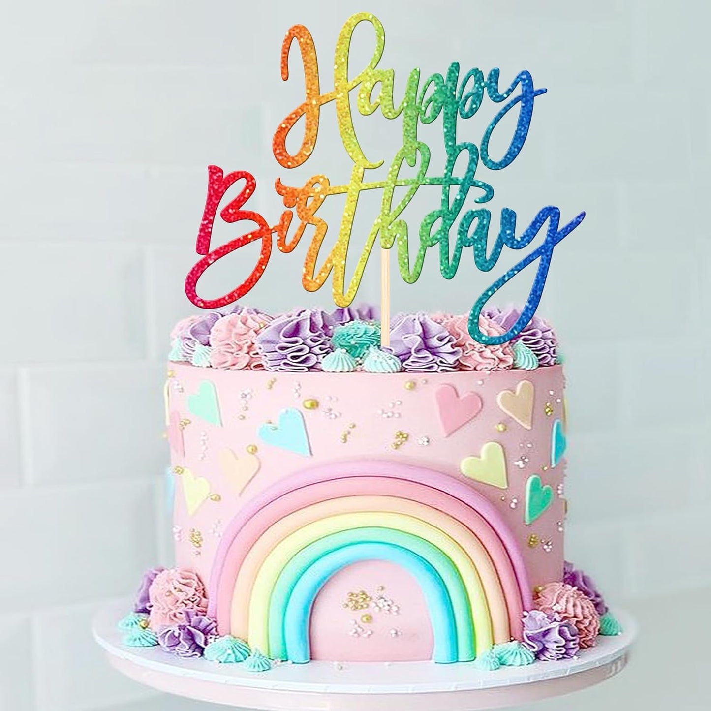 ZHUOWEISM 1 PCS Gold Happy Birthday & Anniversary Cake Topper