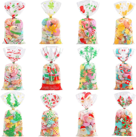 CCINEE 150 Pcs Cellophane Treat Bags, 5 X 11 Inches Gold Star Print Clear Gift Wrap Candy Bags Goodie Bags with Twist Ties for Wedding, Birthday Party Favors, Bakery, and Gift Packaging