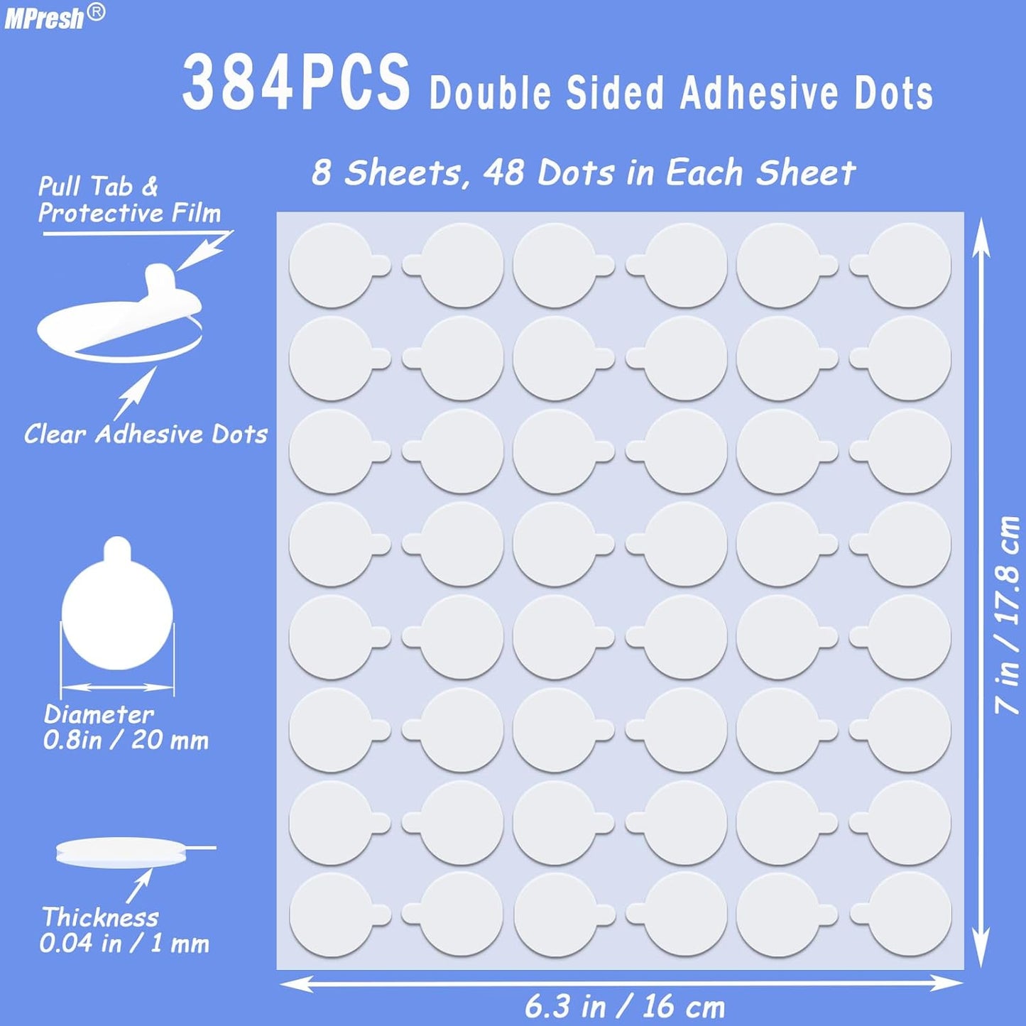 Double Sided Tape for Wall Hanging, 0.79" Sticky Tack Dots Strong Mounting Putty, Stickers Easy to Peel for Crafts, Poster, Balloons Decoration, 252 PCS Removable Tape