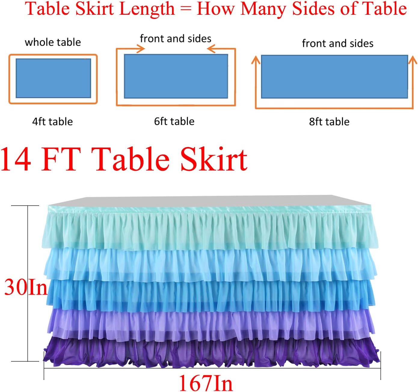 Pastel Rainbow Table Skirt Ruffle Party Tablecloth for Rectangle Table 6ft Birthday Party Baby Shower