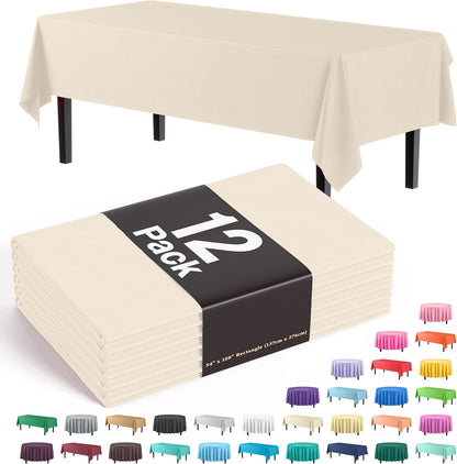 12-Pack Premium Plastic Tablecloth 54in. x 108in. Rectangle Table Cover - Dark Blue - Colors A