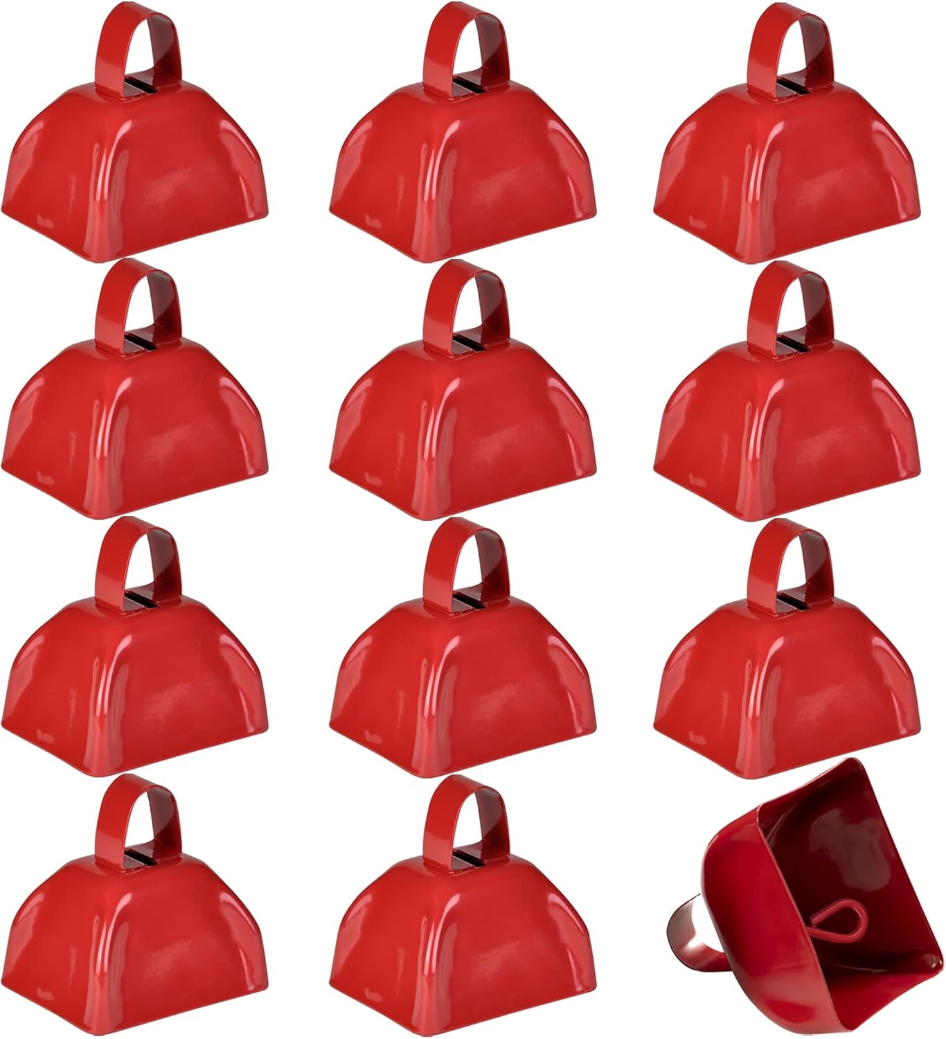 Metal Cowbell - 12 Pack, 3 Inch Red Cow Bells for Sporting Events, Cheering, Spirit, Loud Cow Bell Ideal Hand Percussion Cowbells Noise Makers for Sporting Events, Football Games, and Celebrations
