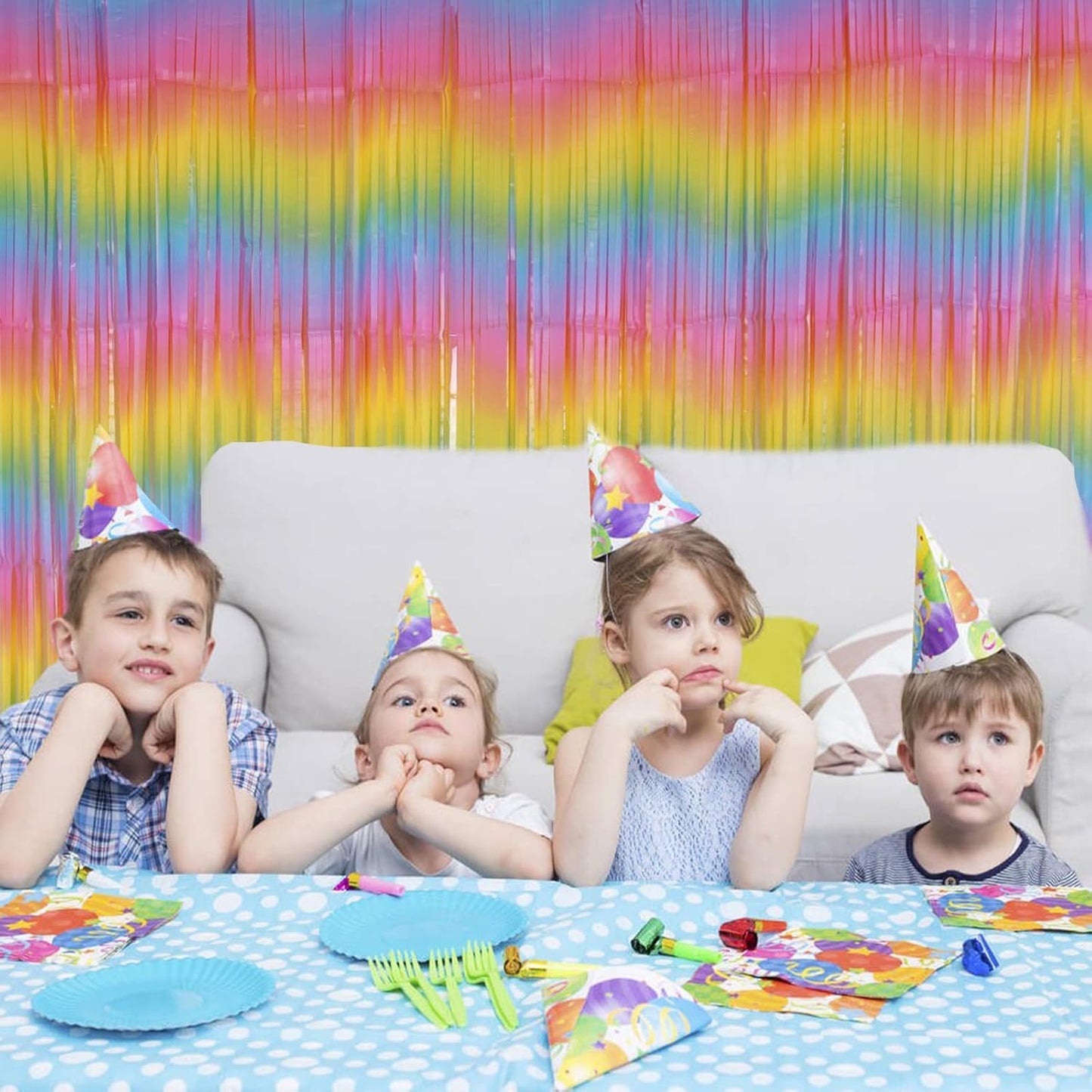 2 Pack 3.2ft x 8.2ft Silver Metallic Tinsel Foil Fringe Curtains, Door Streamer Photo Booth Backdrop for Birthday Graduation Engagement Bridal Shower Bachelorette Baby Shower Party Decorations