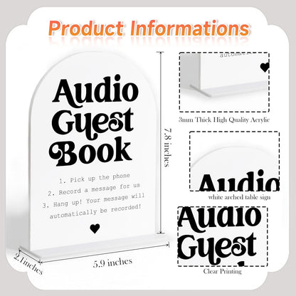 Audio Guest Book Sign, White Arch Acrylic Wedding Sign, Audio Guest Book Wedding Phone, Bridal Shower Decor, Engagement Party Decor, Centerpiece Table Decorations Party for Bride and Groom-14