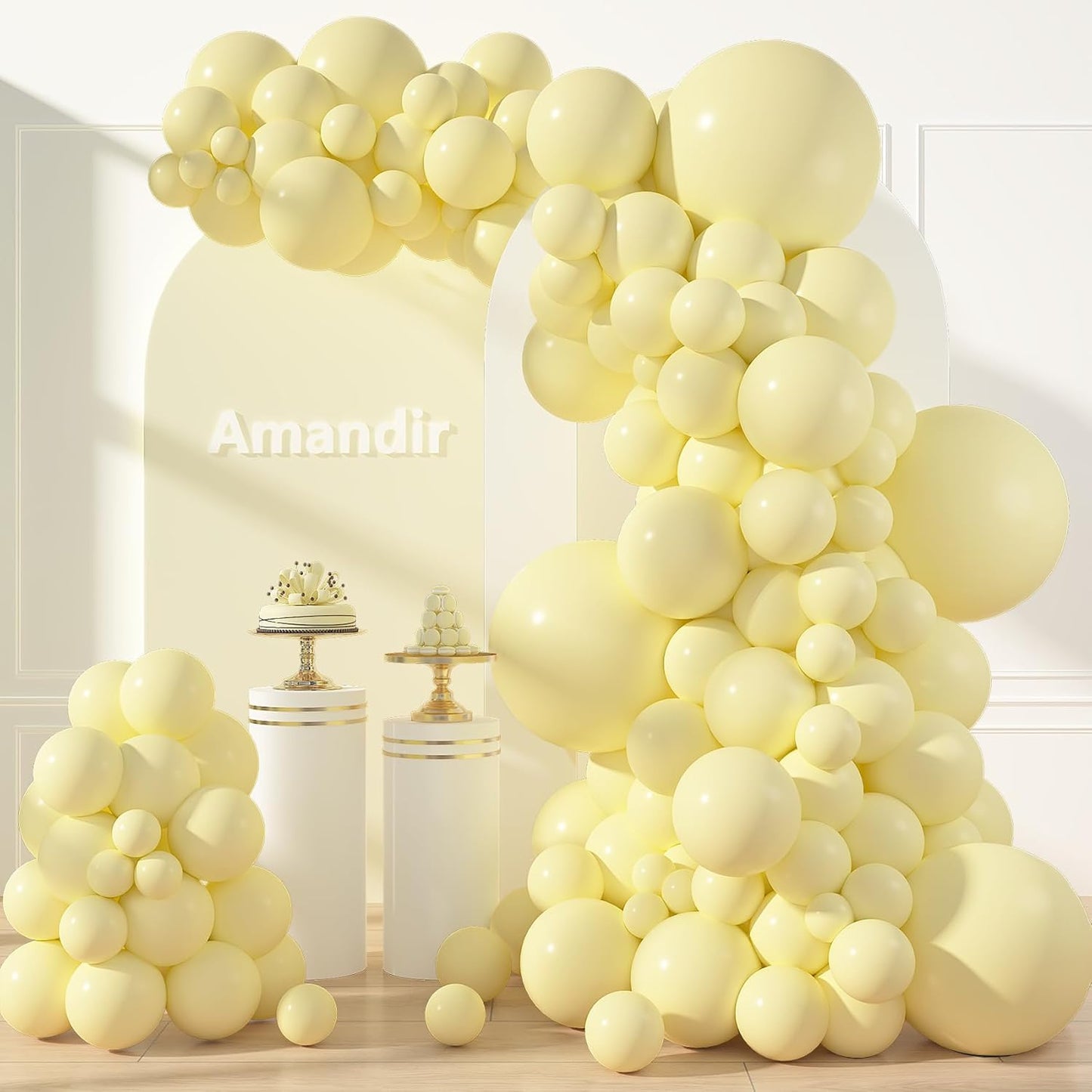 Amandir 153pcs White Sand Balloons Arch Garland Kit Different Sizes 18 12 10 5 Inch Cream Beige Sand White Latex Balloon for Birthday Boho Neutral Baby Shower Wedding Anniversary Party Decorations