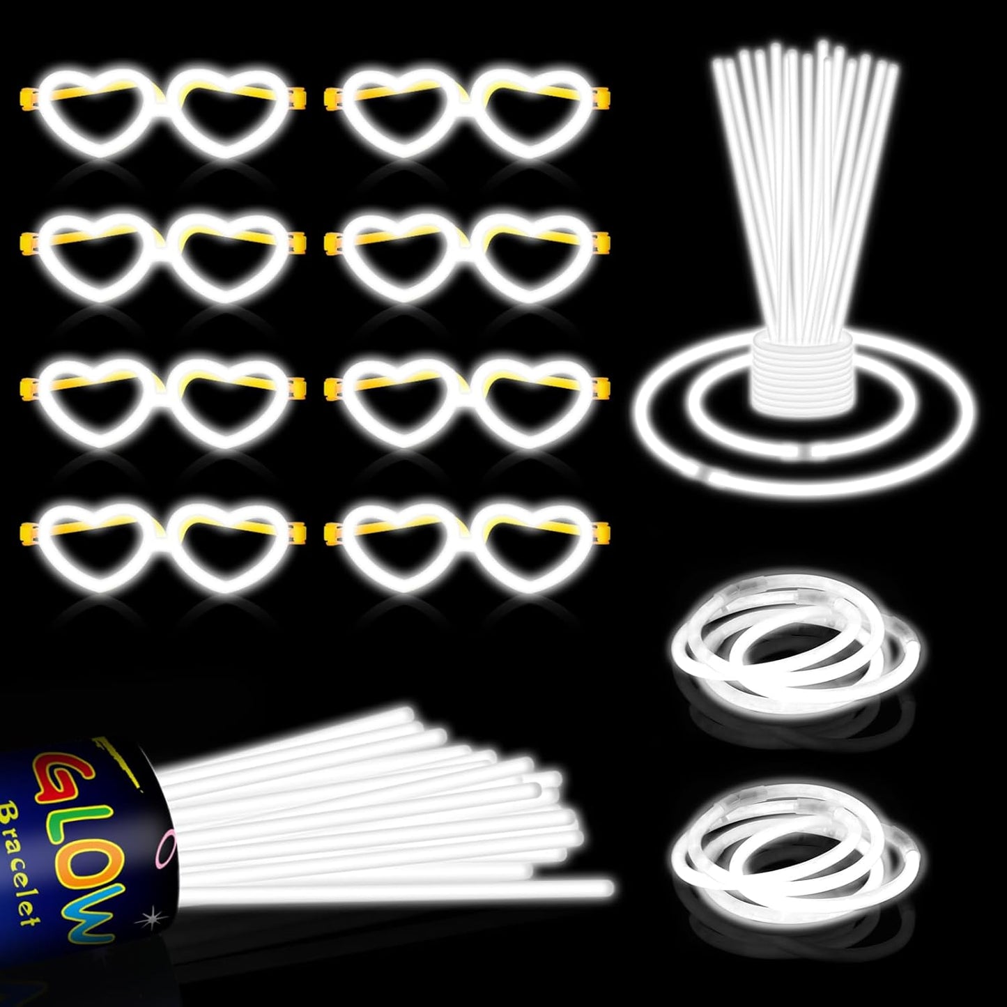 60 Pack 8” Purple Glow Sticks Bulk Bright Glow Sticks with 60 Connectors 20 Heart Glasses Glow In The Dark Party Supplies Neon Party Decorations Glow Bracelet Glasses for Carnival (Purple)