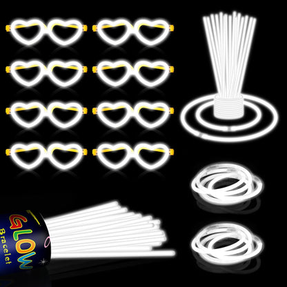 60 Pack 8” Purple Glow Sticks Bulk Bright Glow Sticks with 60 Connectors 20 Heart Glasses Glow In The Dark Party Supplies Neon Party Decorations Glow Bracelet Glasses for Carnival (Purple)
