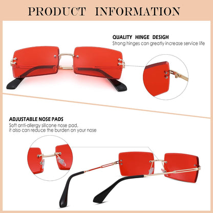 Rectangle Sunglasses for Men/Women Small Rimless Square Shade Eyewear