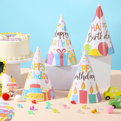 Lonfliness 32Pcs Colorful Party Hats for Kids Happy Birthday Cone Paper Hats Classroom Celebration Supplies Favors