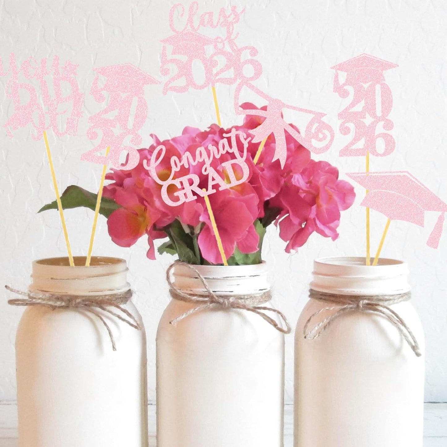 Graduation Centerpiece Sticks 24PCS Glitter Grad Picks Party Table Decor Senior High School College Sign Gold