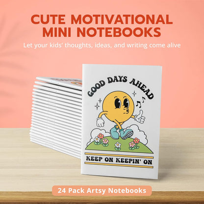 THiNKABLE Mini Notebooks for Kids, Set of 24, Retro Mini Kid Journals Bulk, Small Notebooks for Party Favors, Back to School Supplies, Inspirational Notebooks, Pocket Journal sets