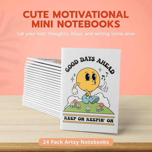 THiNKABLE Mini Notebooks for Kids, Set of 24, Retro Mini Kid Journals Bulk, Small Notebooks for Party Favors, Back to School Supplies, Inspirational Notebooks, Pocket Journal sets
