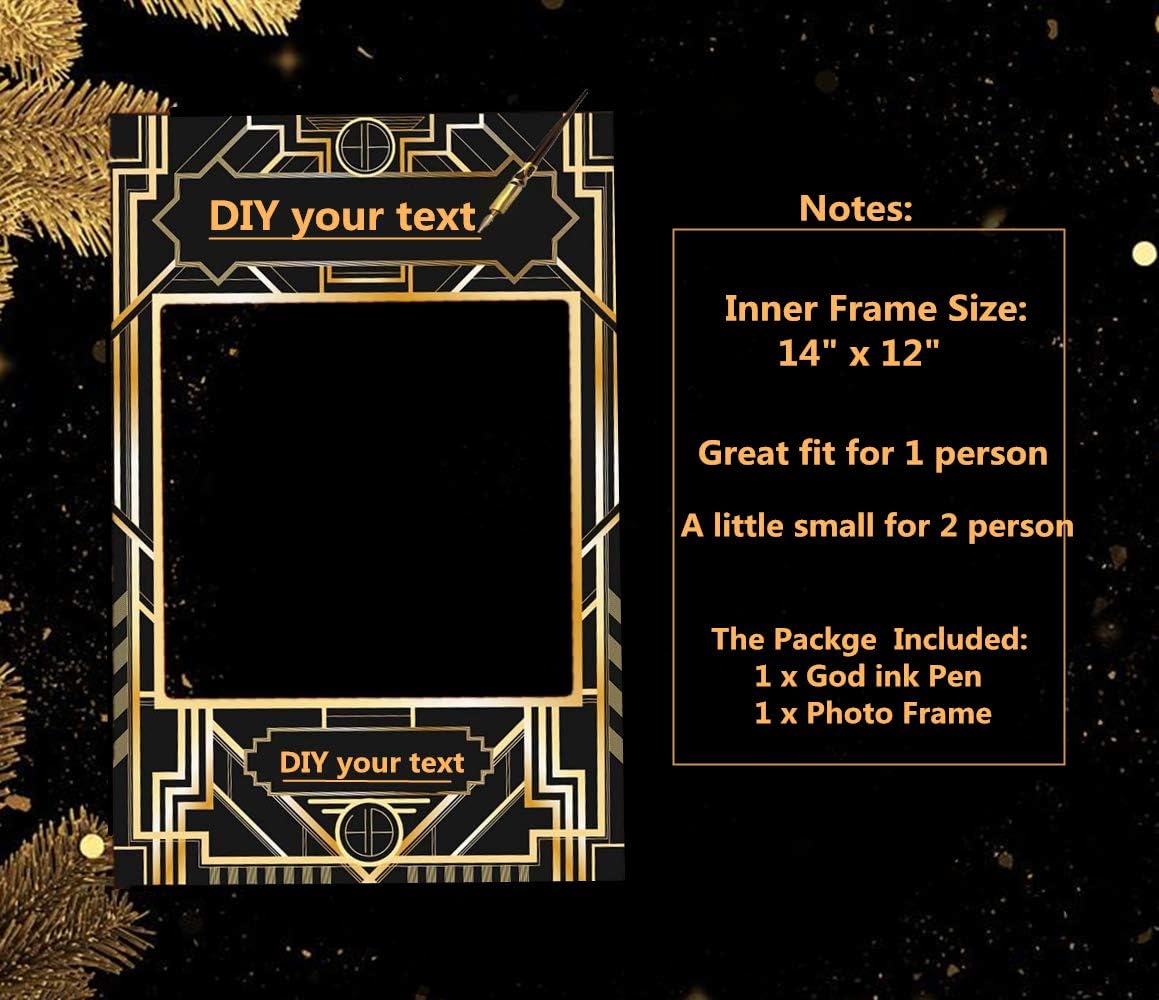 JeVenis Art Deco Party Photo Booth Prop Frame 1920s Gatsby Photo Frame Roaring 20's Photo Selfie Frame for Gatsby Wedding Vintage Birthday Party Supplies